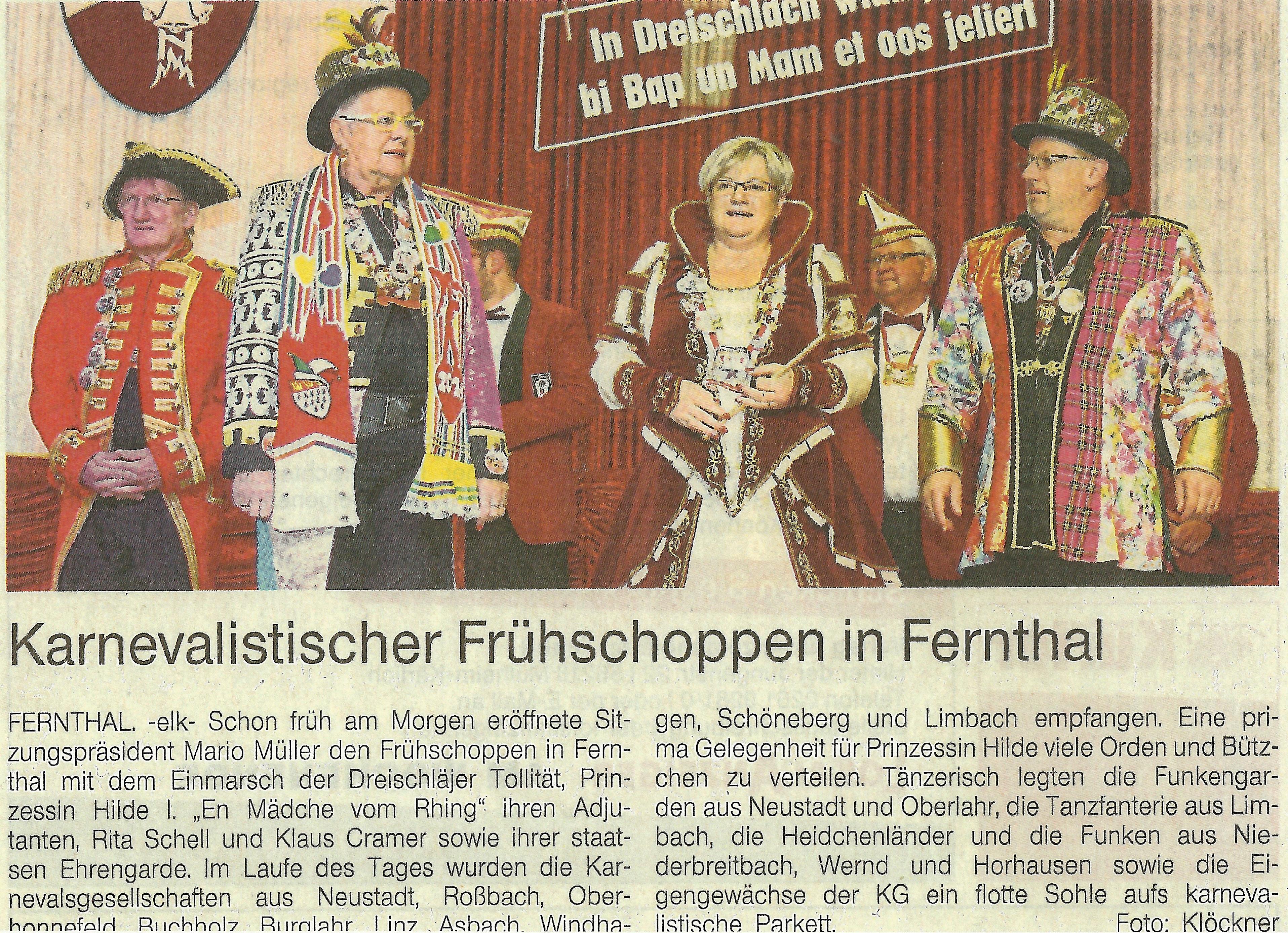 Karnevalistischer Frühschoppen am 21.01.2018 in Dreischläg
